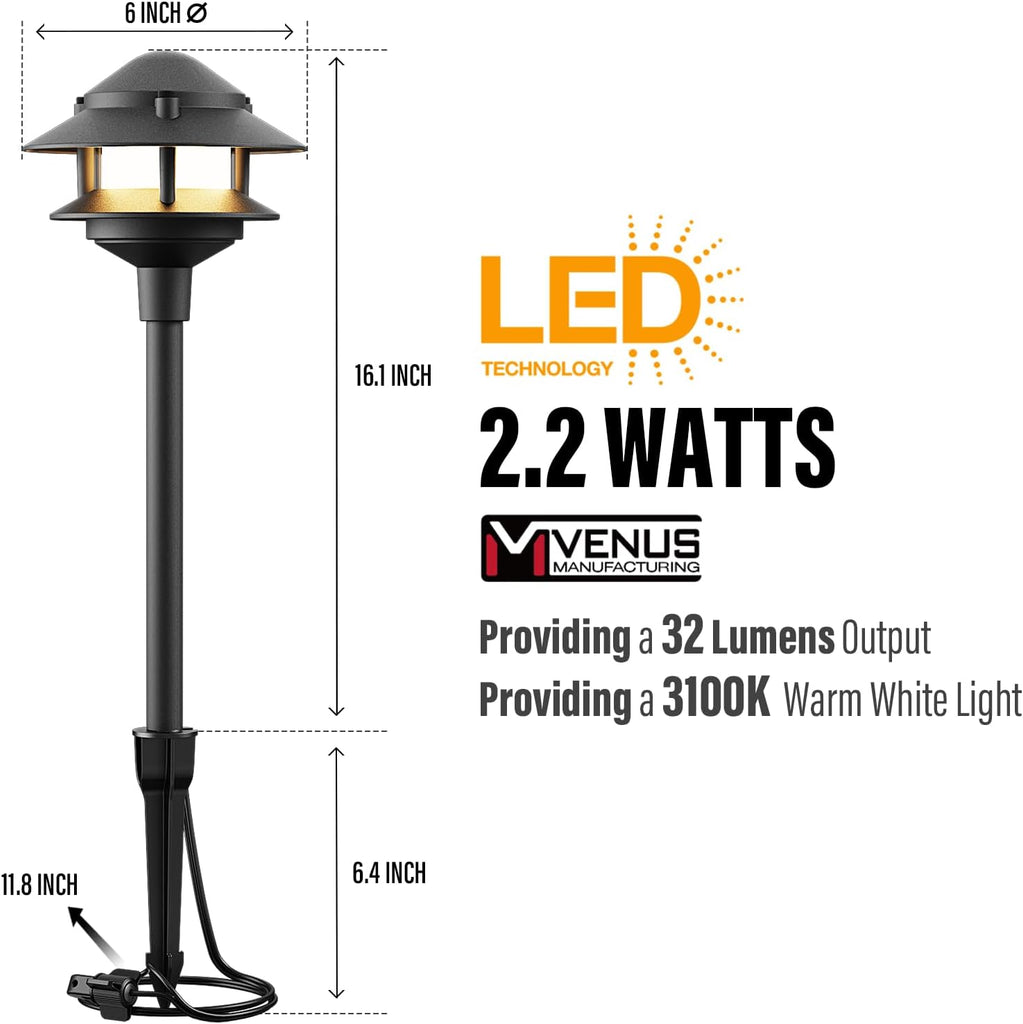 VENUS MANUFACTURING Landscape Lighting LED Outdoor Low Voltage Pathway Light 12V AC 2.2W 32Lumen Warm White Landscape Lighting for Garden Path Driveway Yard
