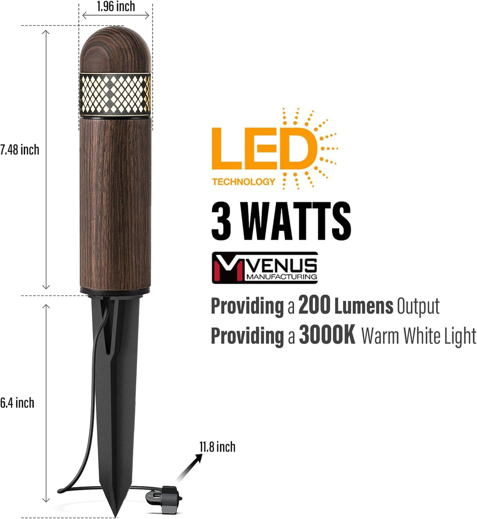 VENUS MANUFACTURING Low Voltage Landscape Lights LED Bollard Pathway Lights Kits 3W Outdoor Landscape Lighting 200Lumen Path Light 3000K Warm White Wired Walkway Sideway Path Lights