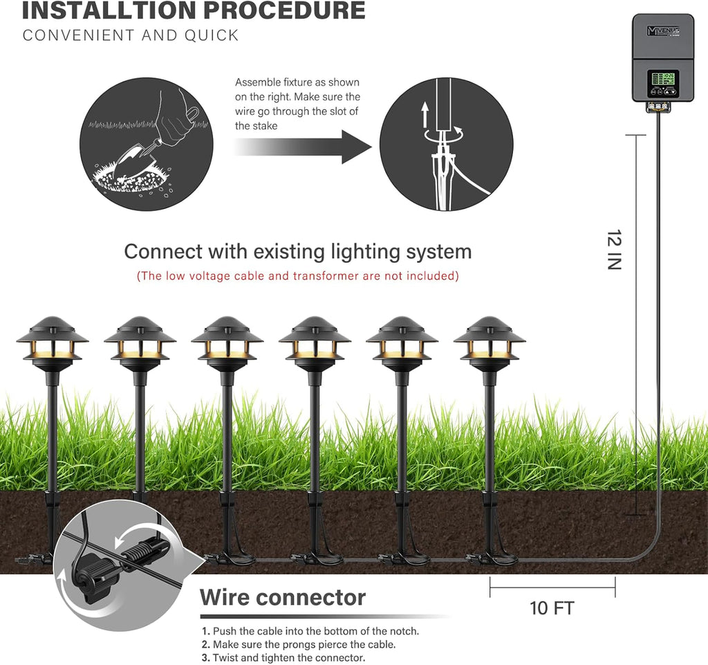 VENUS MANUFACTURING Landscape Lighting LED Outdoor Low Voltage Pathway Light 12V AC 2.2W 32Lumen Warm White Landscape Lighting for Garden Path Driveway Yard