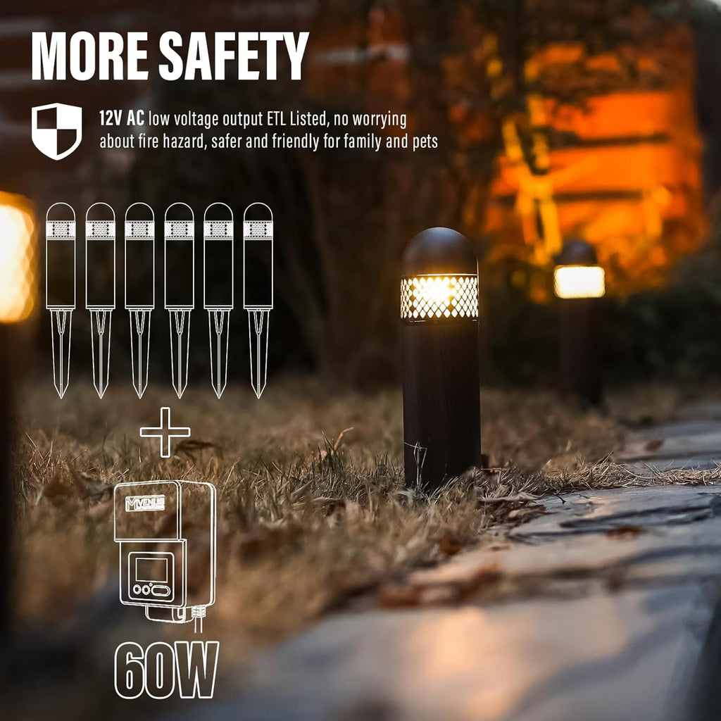 VENUS MANUFACTURING Low Voltage Landscape Lights LED Bollard Pathway Lights Kits 3W Outdoor Landscape Lighting 200Lumen Path Light 3000K Warm White Wired Walkway Sideway Path Lights