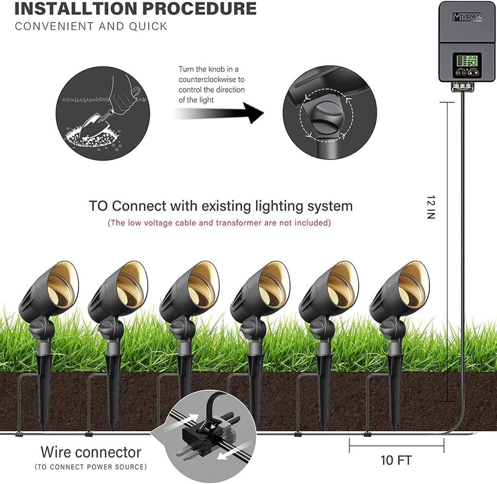 VENUS MANUFACTURING 4 Pack Low Voltage Landscape Flood Light 50W Halogen Outdoor Landscape Lighting Kits 380 Lumen Black Waterproof Spotlights 12V 3000K Warm White Metal Tree Lights for Garden & Yard