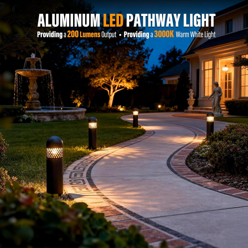 VENUS MANUFACTURING Low Voltage Landscape Lights LED Bollard Pathway Lights Kits 3W Outdoor Landscape Lighting 200Lumen Path Light 3000K Warm White Wired Walkway Sideway Path Lights