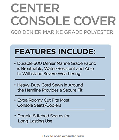 Goodsmann 600 Denier Center Console Accessory boat cover, Silvery gray, water resistant, weather protection, trailerable 9921-0162-31 - Venus Manufacture