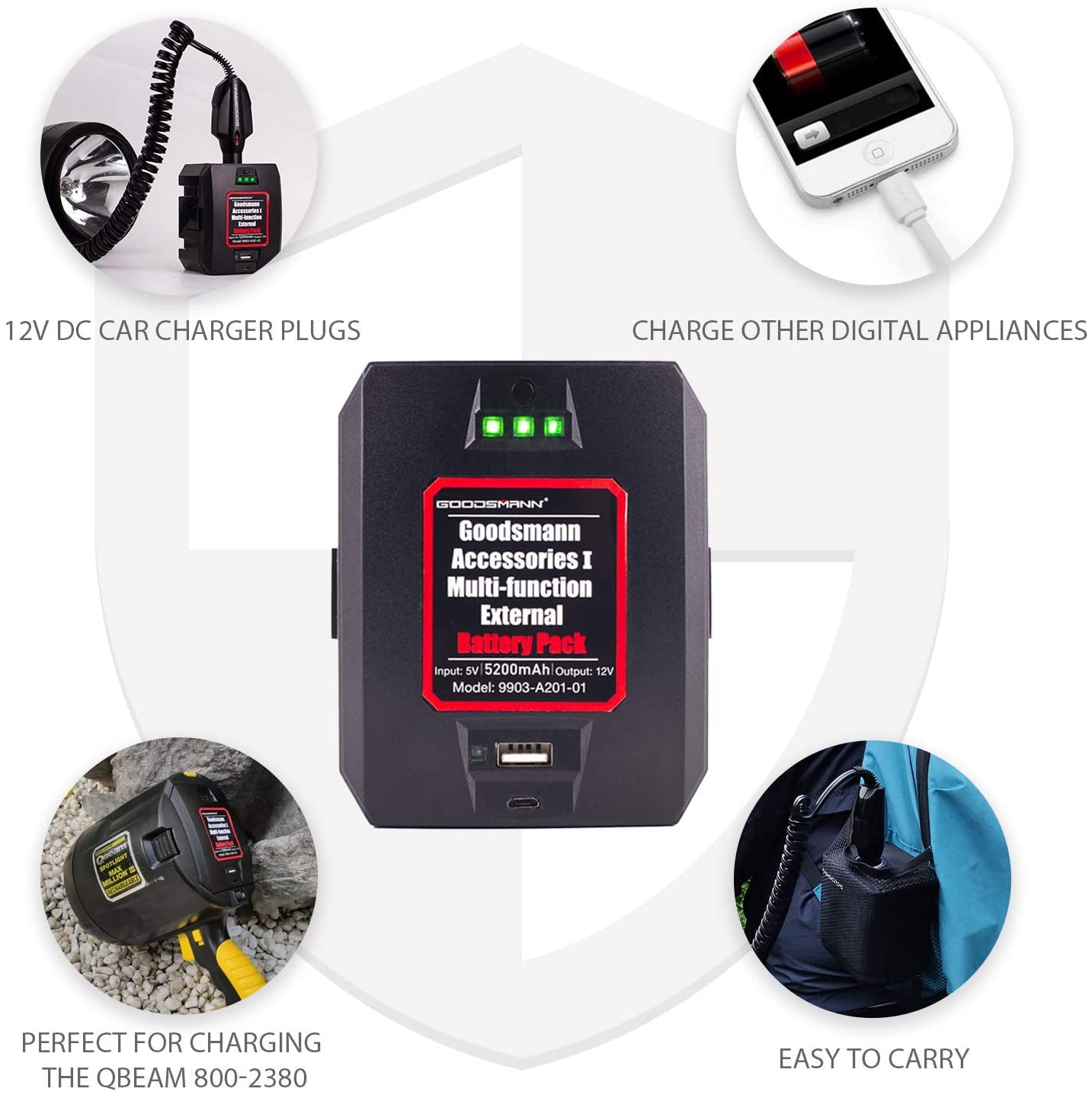 GOODSMANN Portable Battery for Rechargeable 12V Spotlights Flashlights GOODSMANN Portable Battery for Rechargeable 12V Spotlights Flashlights