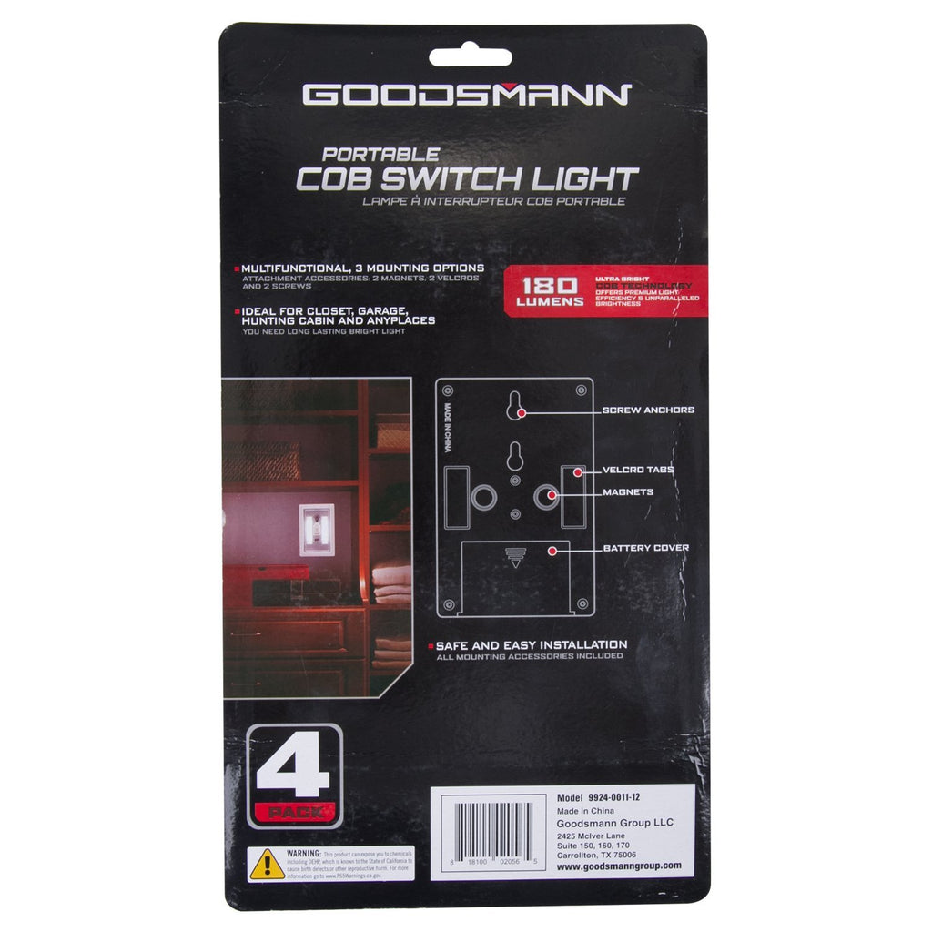 Goodsmann LED Night Light Wall Light Emergency Lights Switch Cordless Portable Closet Light Multi-Use Self-Stick Battery Operated Night Wall Light, 4 Pack 9924-0011-12 - Venus Manufacture